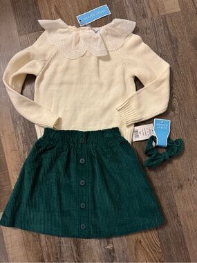 Draper James Cream Sweater with Forest Green Corduroy Scrunchie Set